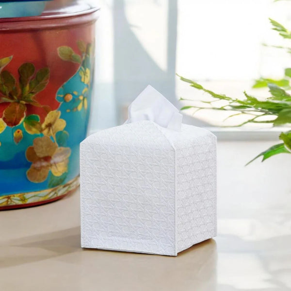 Premium Rattan PU Leather Tissue Cover, Modern Tissue Box  White colour